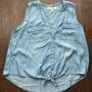 Chico's Blue Button Down Blouse with Mandarin Collar